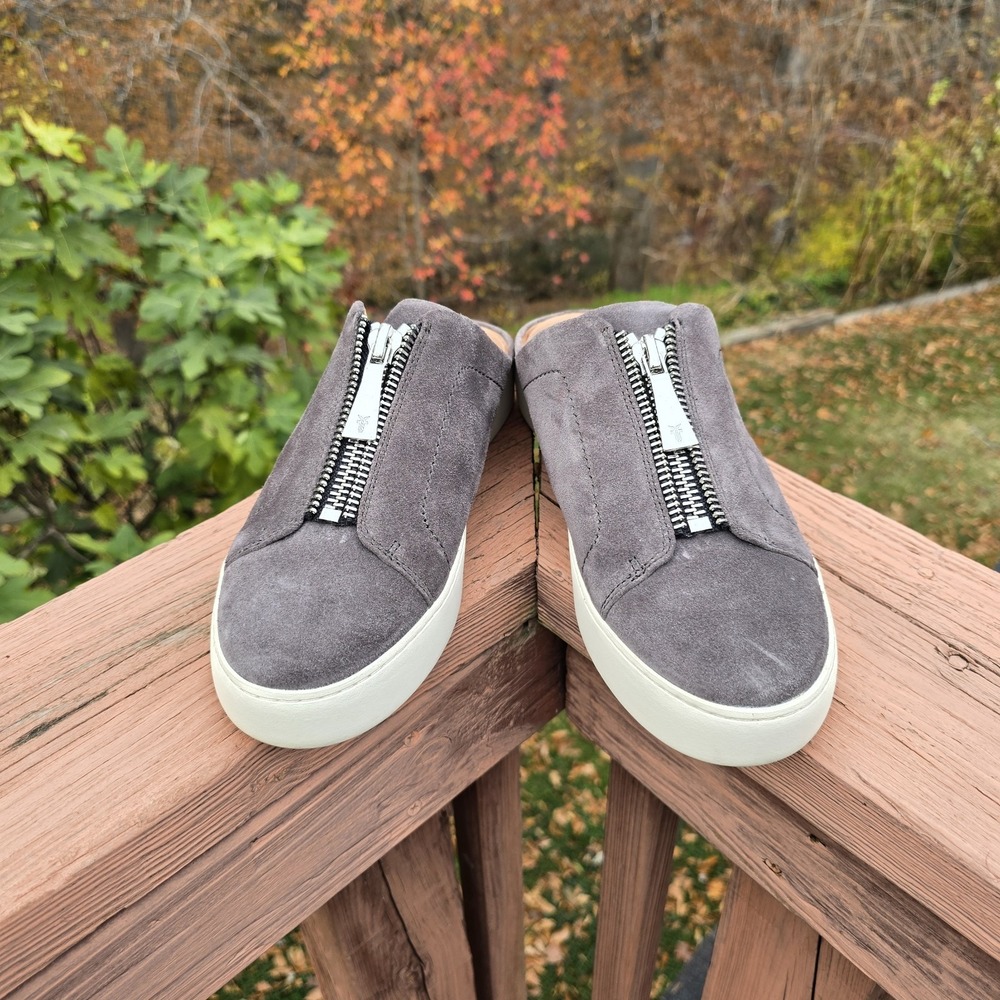 FRYE LENA Women Front Zip Gray Low Rise Suede Fashion Slip On Sneakers SZ 10M